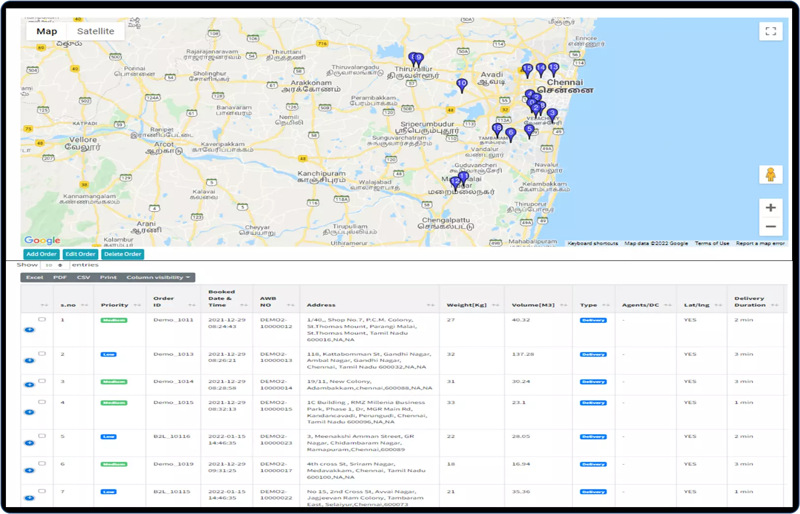 Easily distinguish each drivers route and number of stops